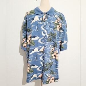 Vintage Summa Hawaiian Floral Polo Shirt Casual Men's Size XL 100% Cotton Tropic